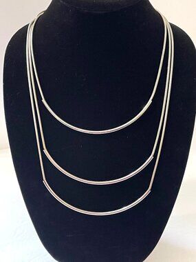 Charming Charlie Silver Tone Three Tier Bar Necklace Vintage 90s Signed